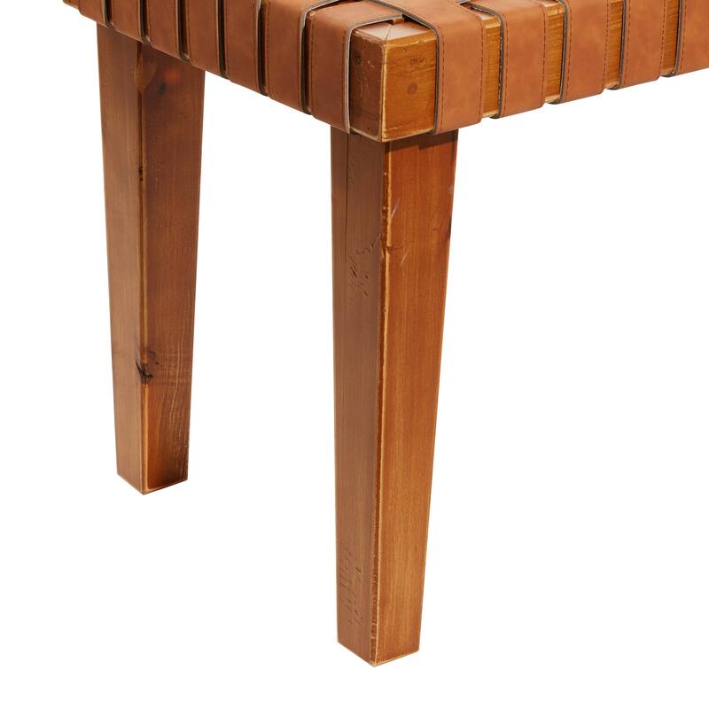 Brown Wood Woven Bench