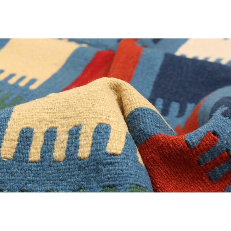ECARPETGALLERY Flat-Weave Ankara Blue Wool Kilim - 4'11 x 6'6