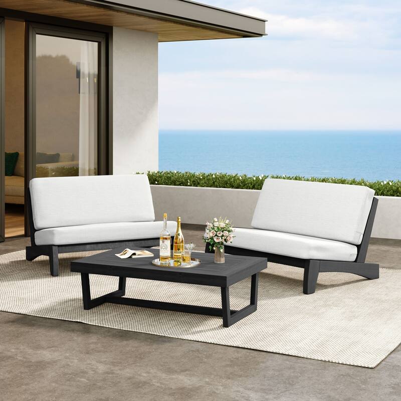 Outdoor 3-Piece Armless Lovesaet Sofa Conversation Set with Table