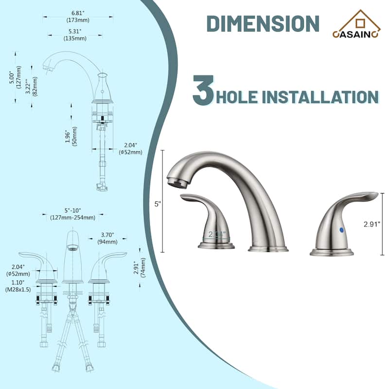 8 in. Widespread Double Handle Bathroom Faucet with Drain Kit Included