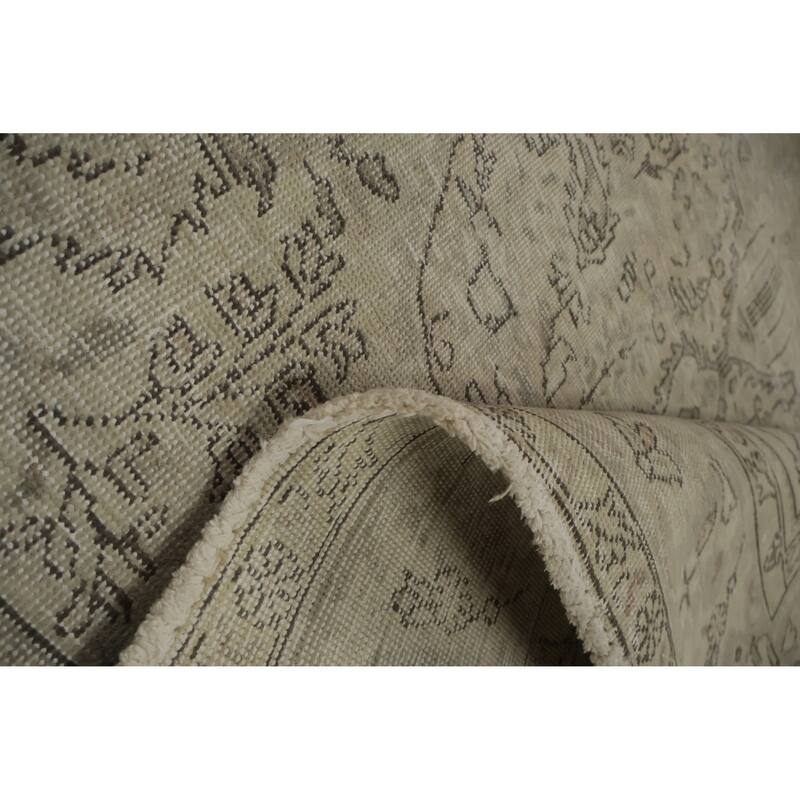 Hand Knotted Oriental 100% Wool Carpet Traditional Medallion Beige & Ivories Tabriz Area Rug - 9' 4'' X 6' 9''