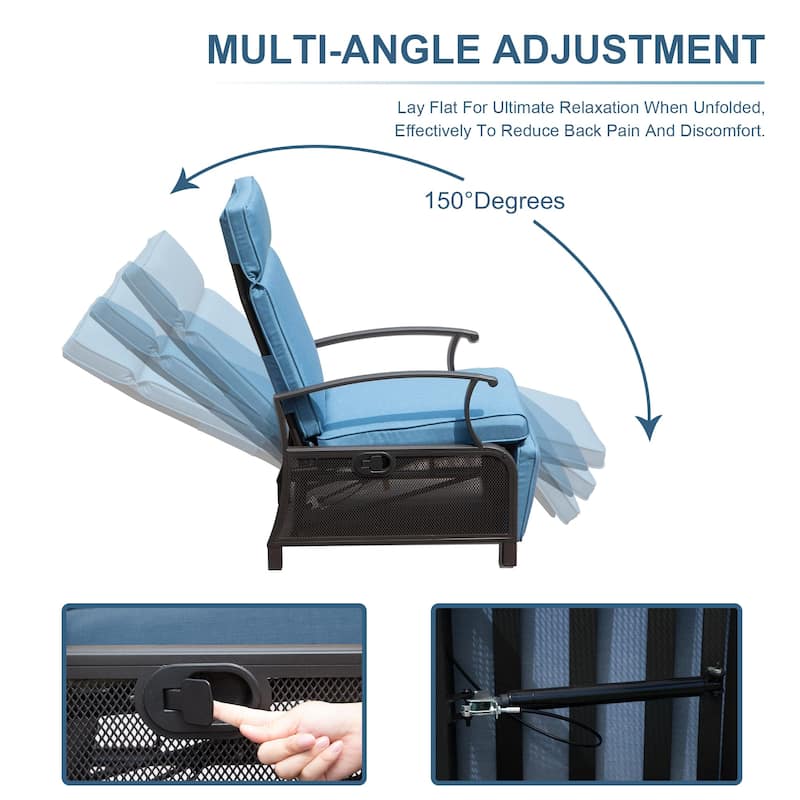 Outdoor Chaise Lounge Chair with Extendable Side Table & Adjustable Angle, Recliner Chair with Removable Cushions