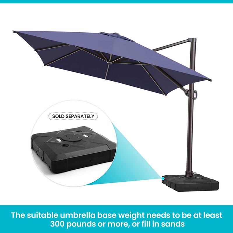 10x13FT Patio Cantilever Umbrella Outdoor Offset Umbrella 360-Degree Rotation with No Base