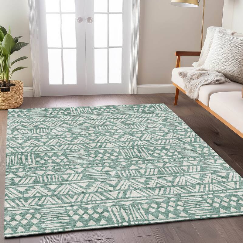 Machine Washable Indoor/ Outdoor Chantille Boho Tribal Rug