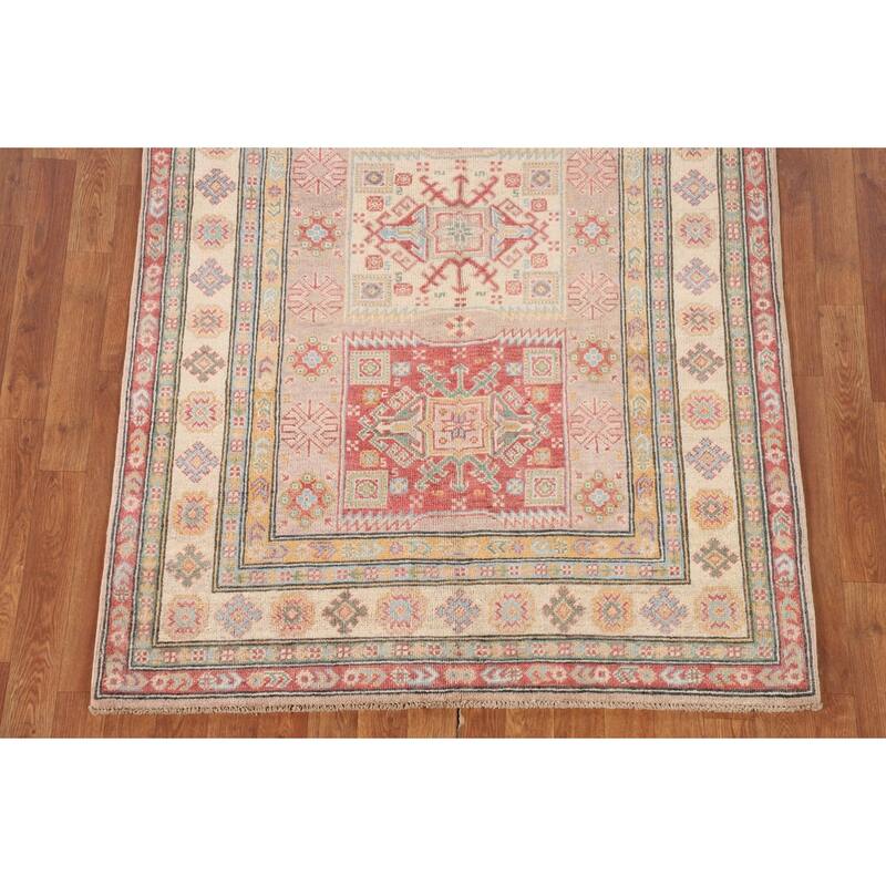 Geometric Kazak Oriental Area Rug Bedroom Hand-Knotted Wool Carpet - 4'0"x 6'0"