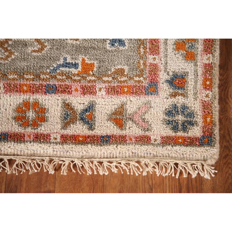 Geometric Grey Kazak Accent Rug Handmade Traditional Wool Carpet - 3'1"x 5'0"