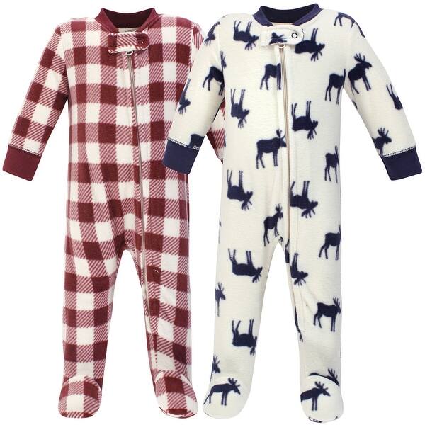 slide 1 of 1, Little Treasure Baby Boy Fleece Zipper Sleep and Play 2pk, Moose 0-3 Months - Moose
