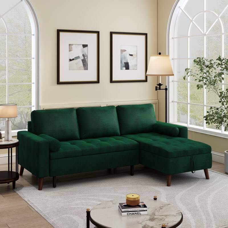 88" Reversible Pull out Sleeper Sectional Storage Sofa Bed - Green