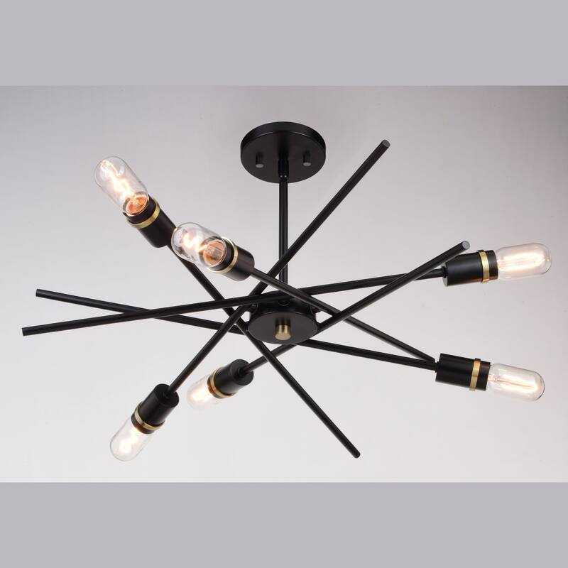 Halsted Black and Satin Brass Mid-Century Modern Sputnik Pendant Light