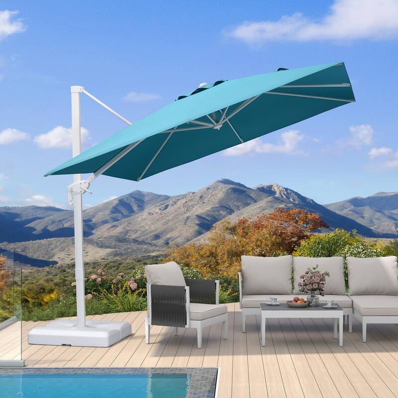 PURPLE LEAF 9 ft White Cantilever Patio Umbrella with 360 Degree Rotation With Base