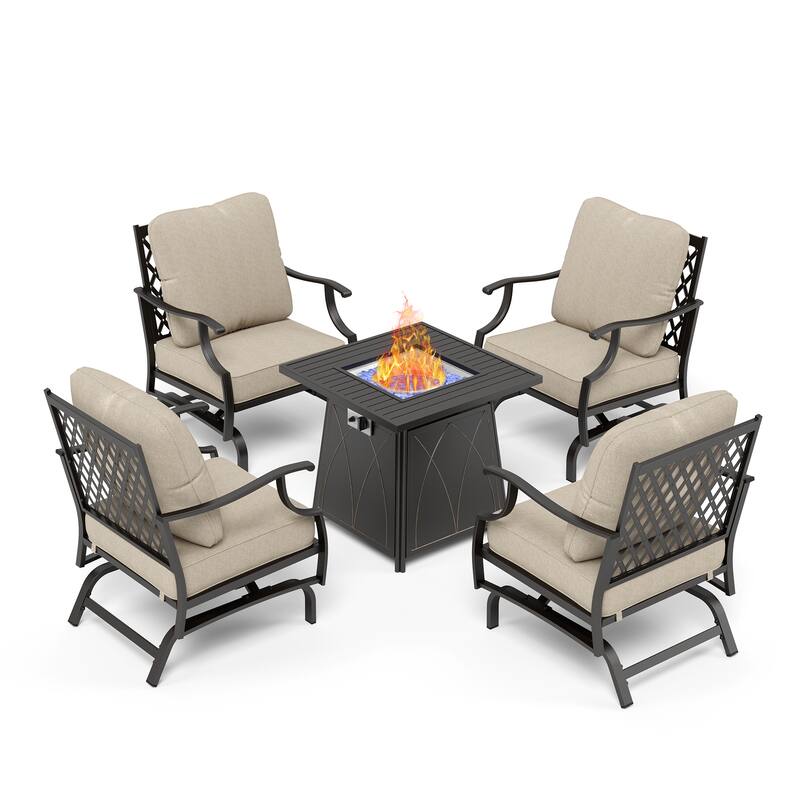 MAISON ARTS 5-Piece Patio Conversation Set with 28'' Gas Fire Pit Table