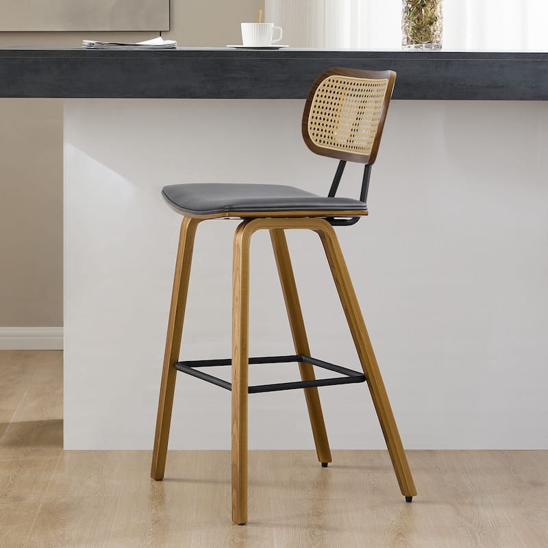 26-inch Wood Counter Height Bar Stools with Rattan Back