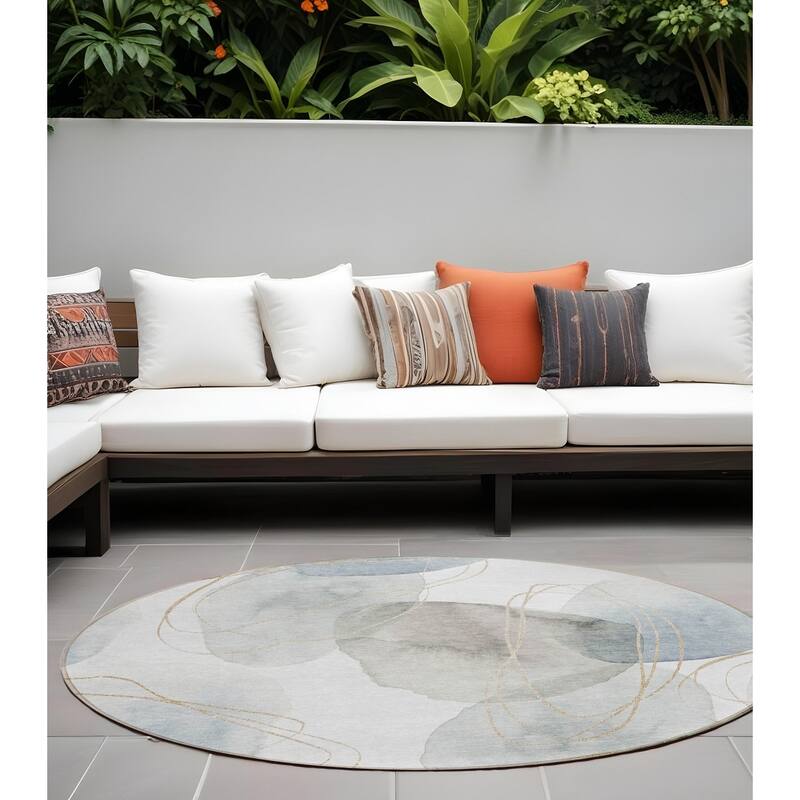 Bax Artistic Abstract Weather Resistant Sleek Contemporary Outdoor Rug - 8' Round - Multi