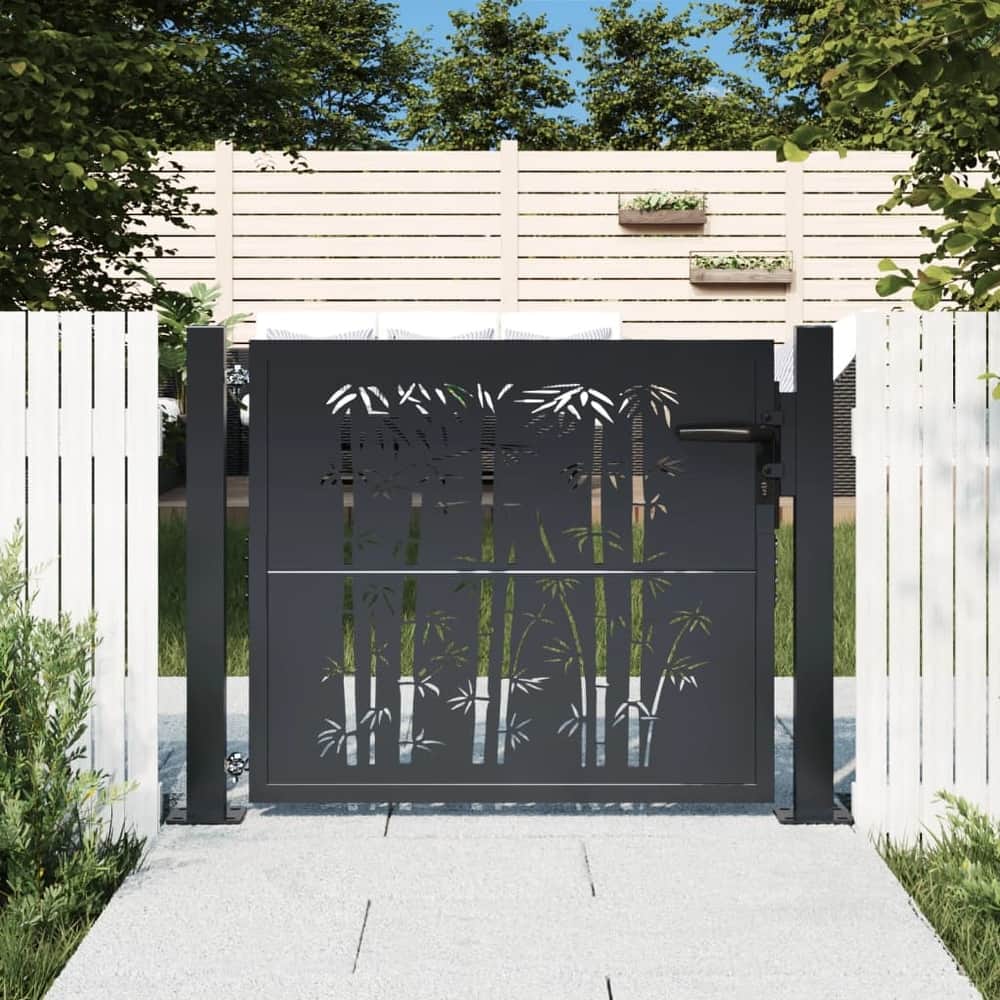 vidaXL Garden Gate Anthracite Steel Bamboo Design