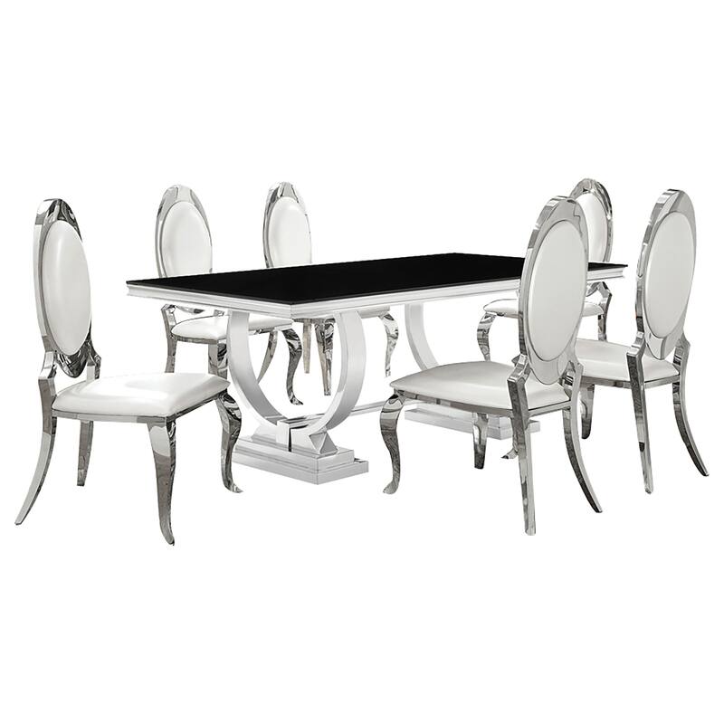 Antoine Chrome Rectangular Glass Top Dining Set
