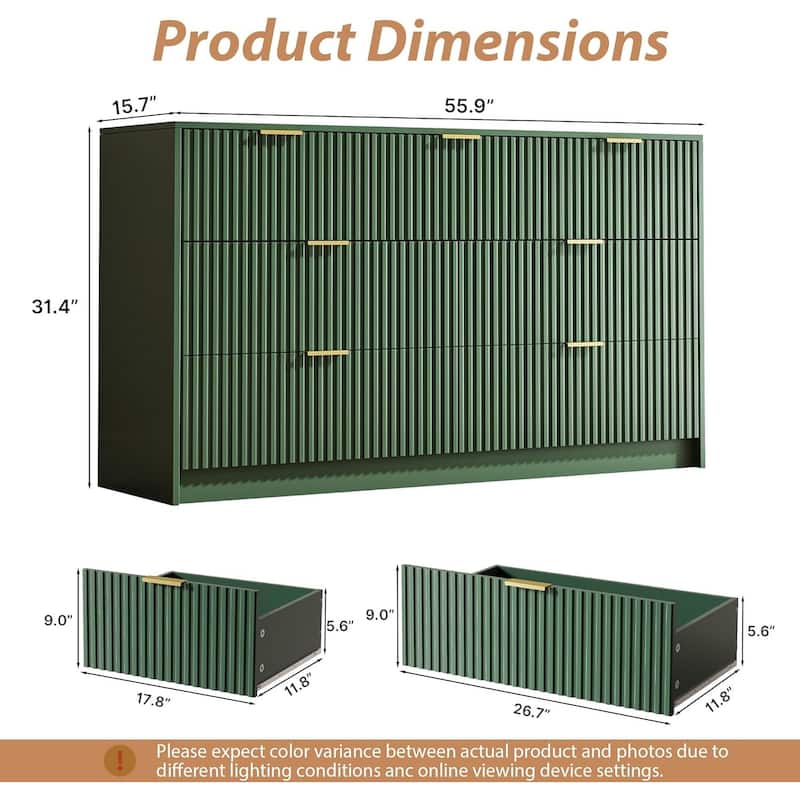 7 Drawer Dresser Fluted Wood Clothes Storage Cabinet, Modern Wide Dresser for Bedroom