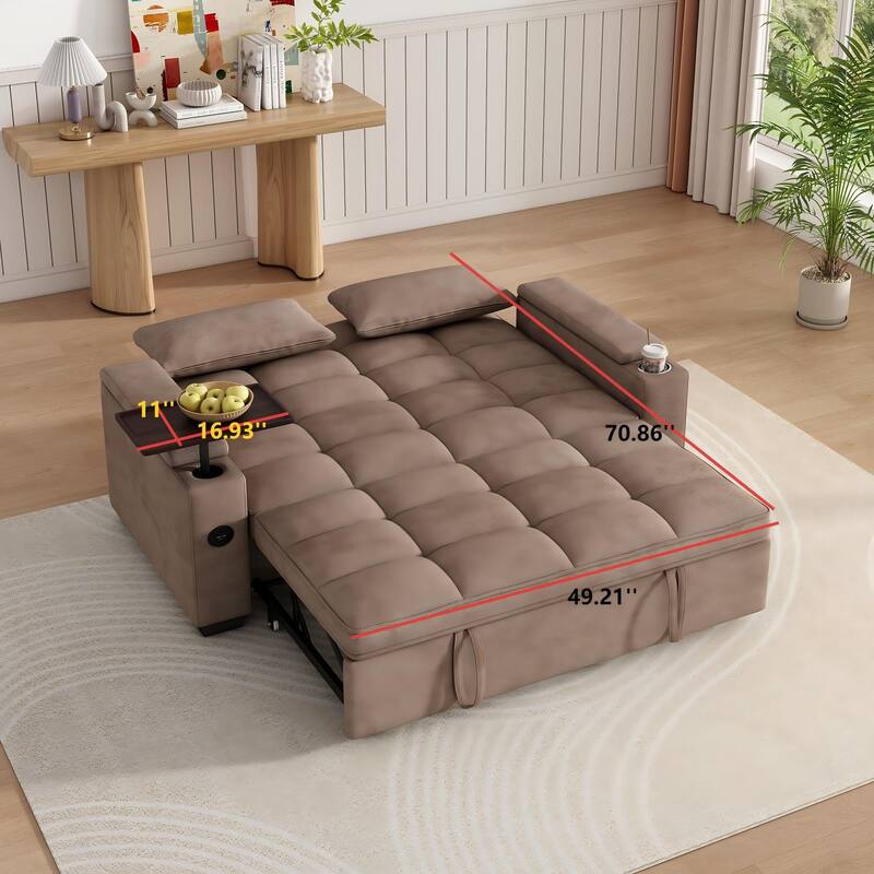 Rossetta Modern Style Chenille Fabric Folding Convertible Pullout Sofa Bed with 3 in 1 Functional Armrest
