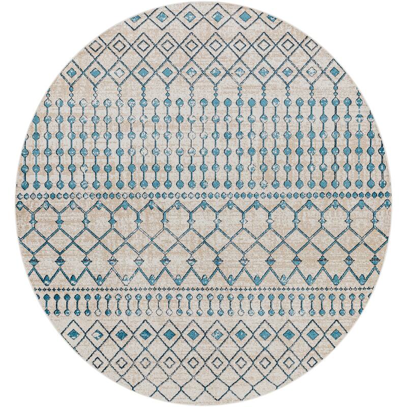 Livabliss Quince Bohemian Machine Washable Area Rug - Aqua - 6'7" Round