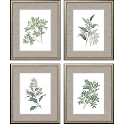 White Flowers S/4 Framed Art Giclee Under Glass