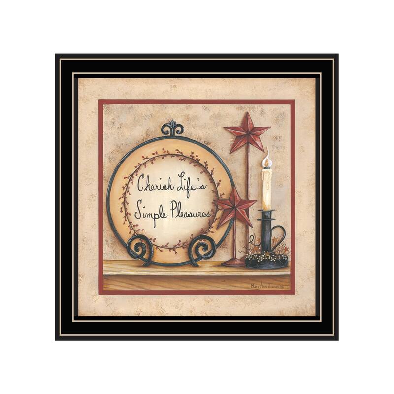 TrendyDecor4U Traditional "Simple Pleasures" Framed Print Wall Art by Mary Ann June - Brown, Tan, Yellow - Black