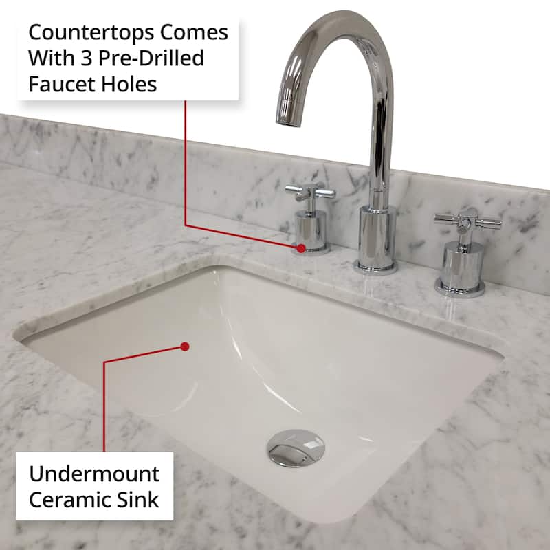 Abbey Bath Vanity with Carrara Marble Top, Sink, Mirror and Faucet