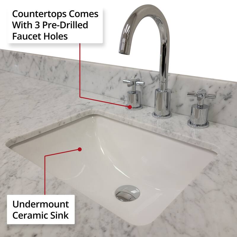 Abbey Bath Vanity with Carrara Marble Top, Sink and Faucet