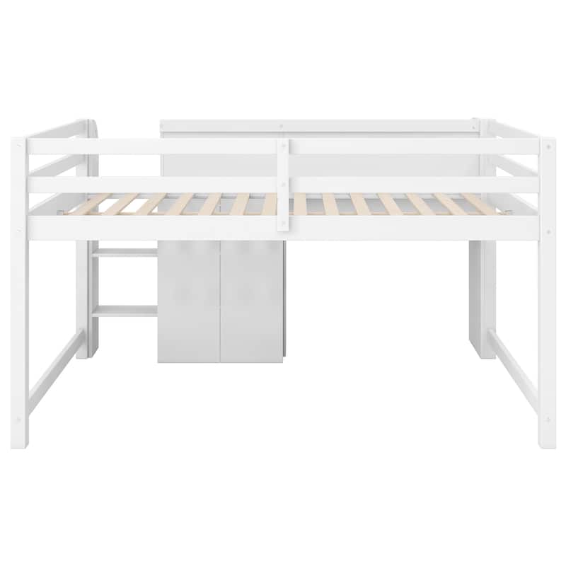 GDFStudio - Solid Wood Full Size Low Loft Bed with Desk, Storage & Bookcase