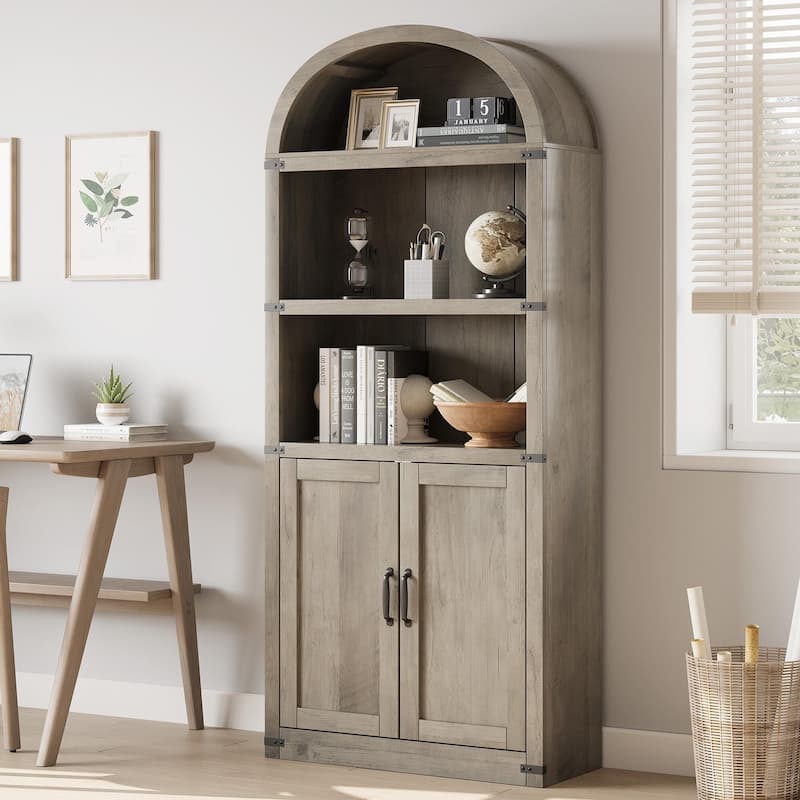 71.7" Tall Arched Bookshelf, 5-Tier Arched Display Cabinet with Storage Shelves