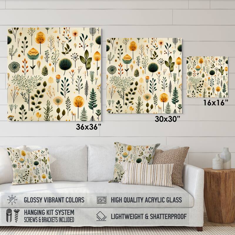 Designart "Earthy Zen Garden" Plants Gloss Wall Decor Green - Bohemian Acrylic Wall Art For Bedroom
