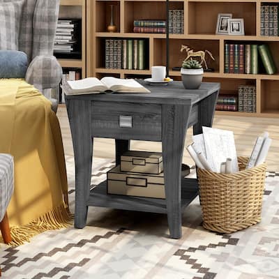 DH BASIC Modern Gray Flared Storage End Table by Denhour