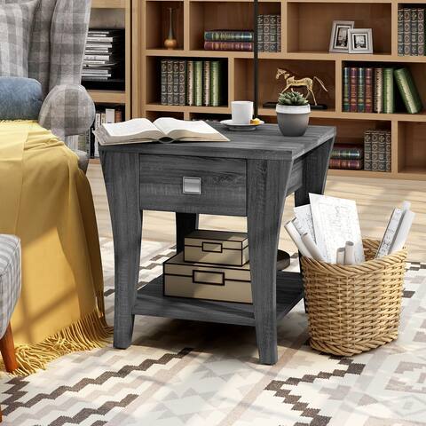DH BASIC Modern Gray Flared Storage End Table by Denhour