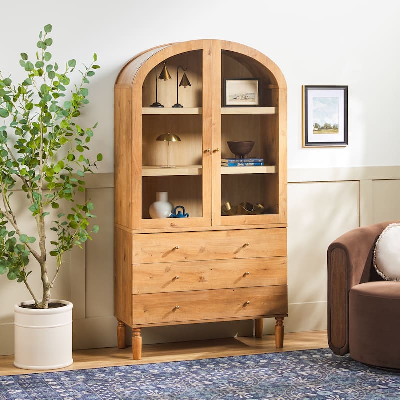 Walker Edison Modern Arched MDF Bookshelf Cabinet with Glass Doors