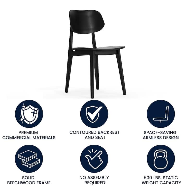 Commercial Solid Wood Dining Chair with Curved Backrest - 17.25"W x 20.75"D x 33.25"H