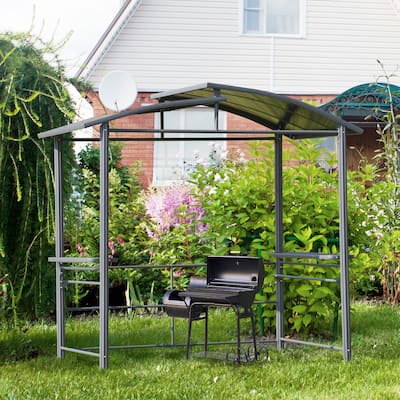 Outsunny 8' x 5' Grill Gazebo Outdoor BBQ Gazebo Canopy with Side Shelves Great Ventilation PC Board