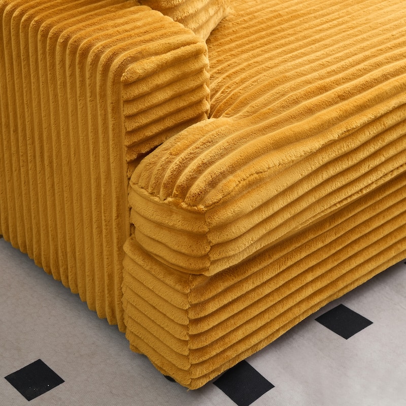 Corduroy Deep Seat L-shaped Chaise Sectional Sofa with Storage Ottoman