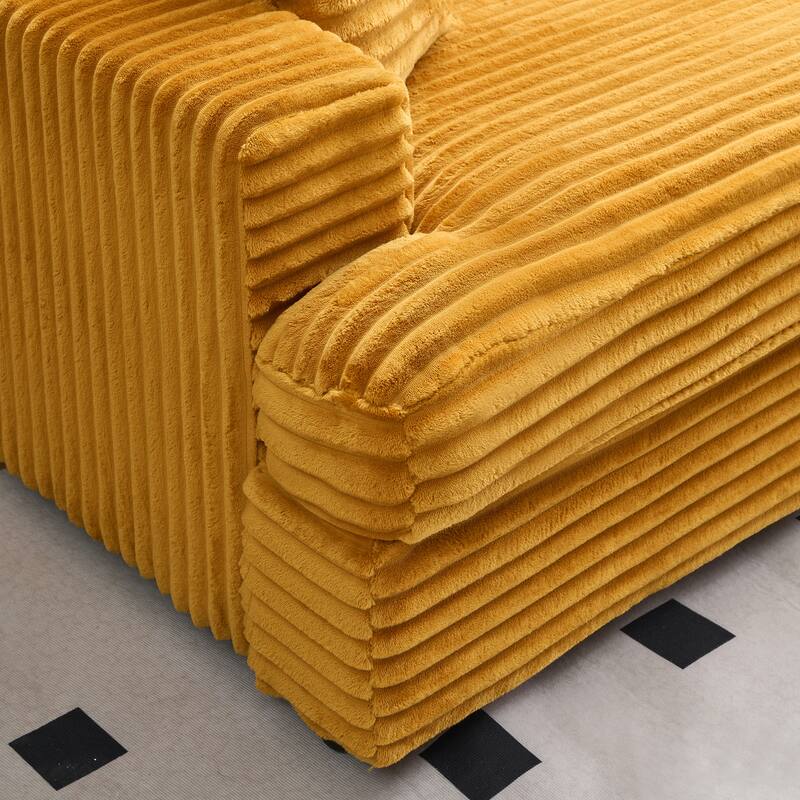 Corduroy Upholstered 3 Seater Sofa, Deep Seat Sofa with 4 Throw Pillows, Lounge Sofa with Square Arms & Removable Cushion