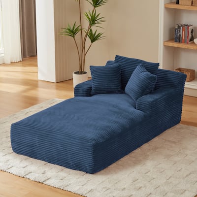 Oversized Corduroy Indoor Chaise Lounge Chair, Blue, No Assembly, Comfy for Living Room/Office