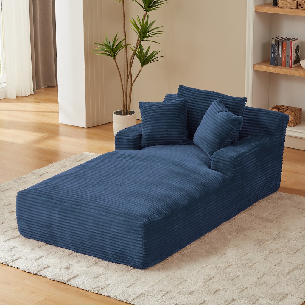 Oversized Corduroy Indoor Chaise Lounge Chair, Blue, No Assembly, Comfy for Living Room/Office