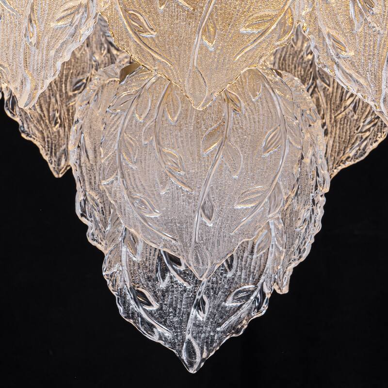 Luxury Gold Chandelier with Double-Tier Clear Glass Leaves