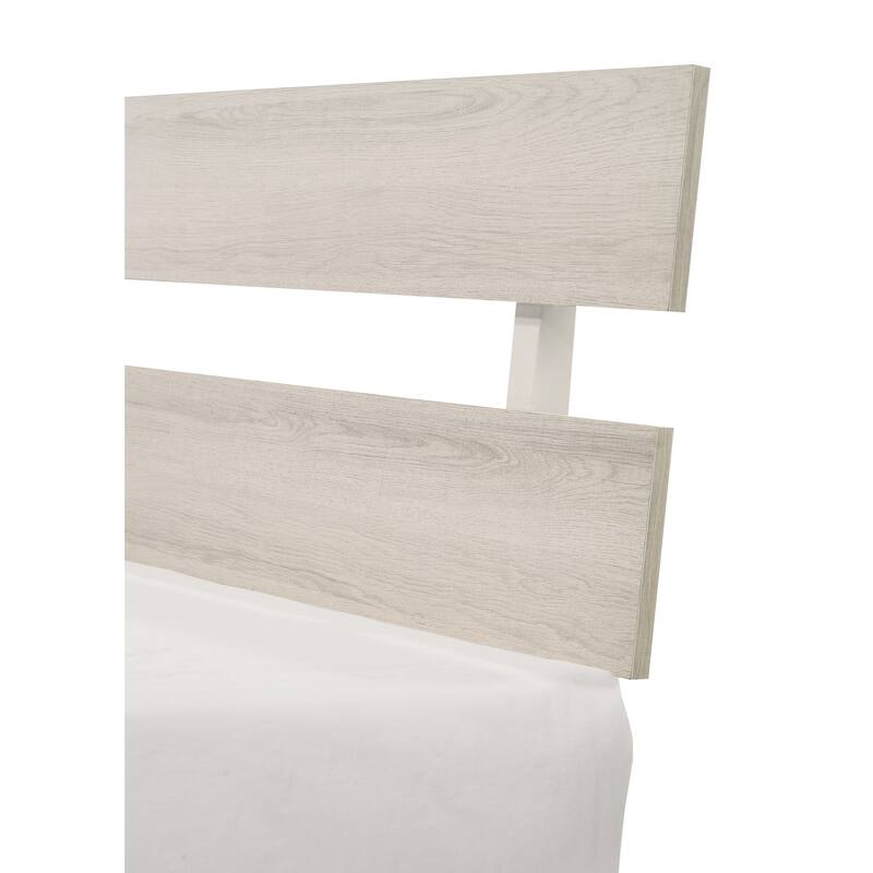 Rustic Twin Platform Bed with Slat Headboard, Low-profile Frame, White Wash Finish, Contemporary Youth Bedroom Furniture