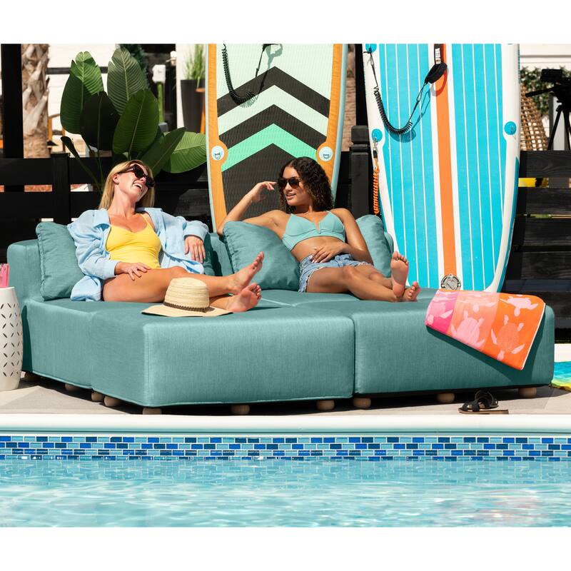Jaxx Vada Outdoor Sun Lounger Loveseat Luxurious Modular Double Chaise and Conversation Nook - 72" W x 79.5" D x 25.5" H