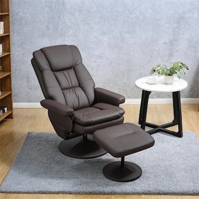 Recliner and Ottoman w/Wrapped Base,Swivel PU Leather Reclining Chair