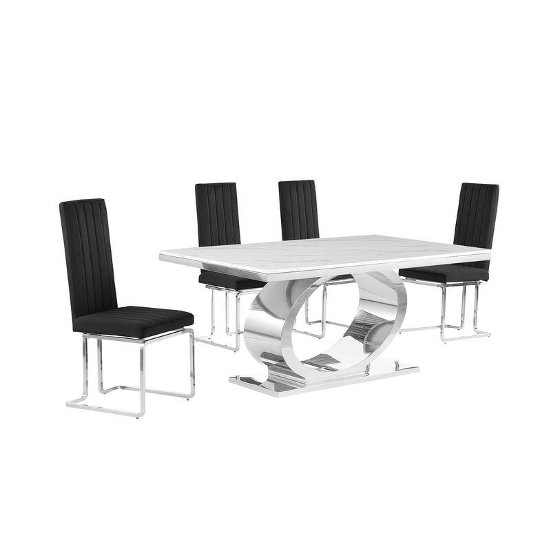 Best Quality Furniture D430/1-SC340-7 Dining Set with 68" White Marble Top