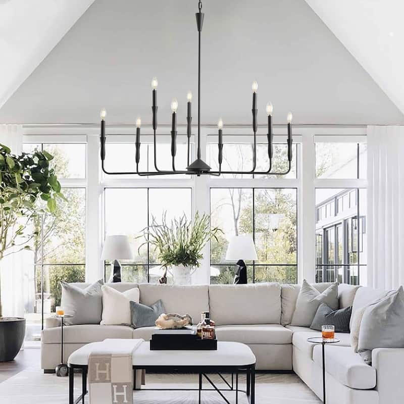Farmhouse Multi-Light Classic Black Candle Chandelier for Kitchen Island