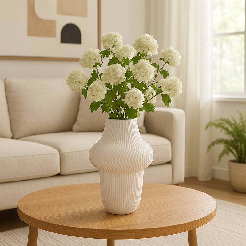 Porcelain Ribbed 3D Printed Vase - Ivory/Beige