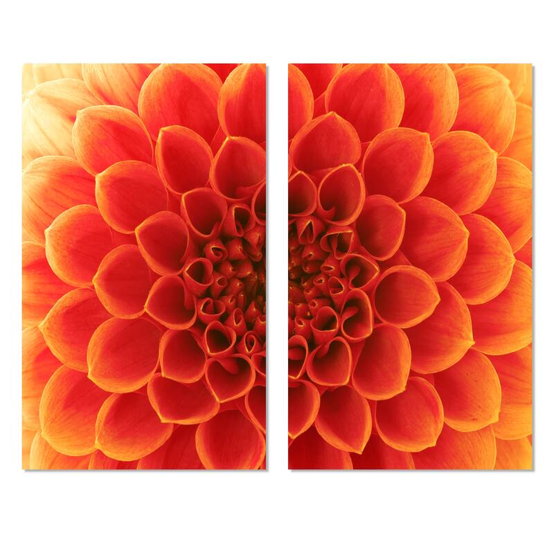 Designart "Orange Abstract Flower Petals" Floral Canvas Wall Art Print 2 Piece Set