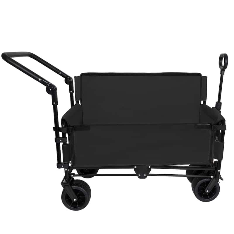 3-in-1 Folding Wagon Cart with Bench Seat & Canopy & Storage, 500lbs Heavy-Duty, 180L Capacity, All-Terrain Wagon