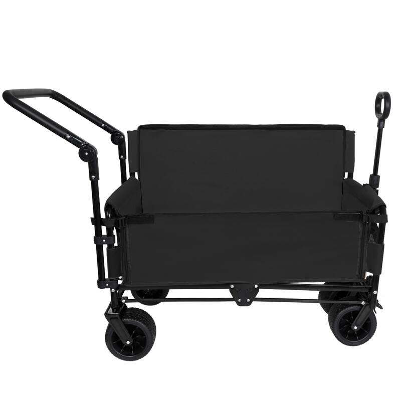 3-in-1 Folding Wagon with Bench Seat & Canopy - 500lb Heavy-Duty All-Terrain Cart, Black
