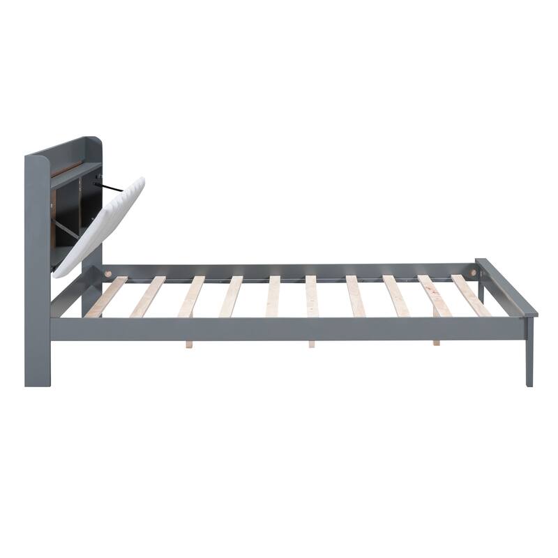 Queen size Platform Bed with USB Charging Station and Storage
