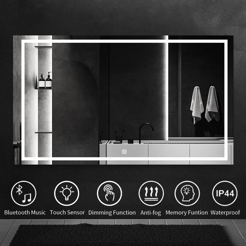 Rectangular Frameless Anti-Fog Multi-functional Wall-Mount LED Bathroom Vanity Mirror